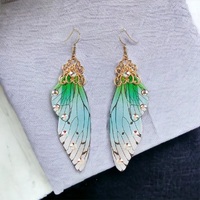 Resin Aqua Green & Blue Sparkle Butterfly Wing Earrings 