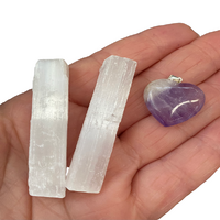 Amethyst Heart Crystal - Includes x2 Selenite Pieces