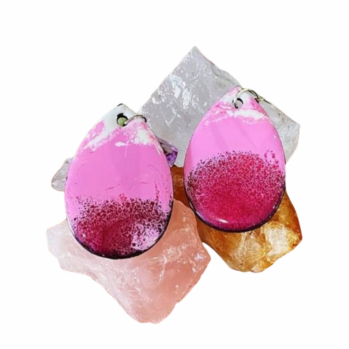 Fluid Art Resin - Tear Drop Pink Earrings