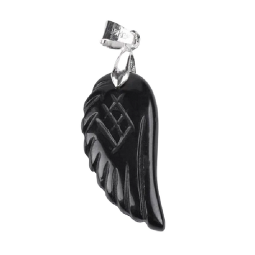 Obsidian Guardian Divine Light Angel Wing Necklace - Includes Leather Band