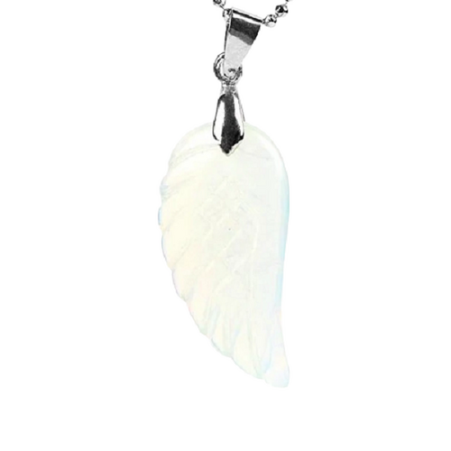 Clear Quartz Guardian Divine Light Angel Wing Necklace - Includes Leather Band