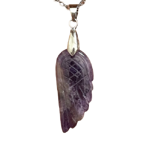 Amethyst Guardian Divine Light Angel Wing Necklace - Includes Leather Band