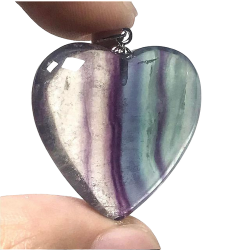 Rainbow Fluorite Heart Necklace Includes Chain - 25mm 
