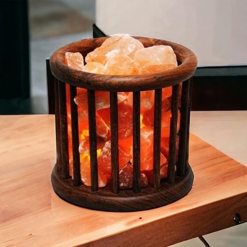 Fire Wooden Box Lamp - Round