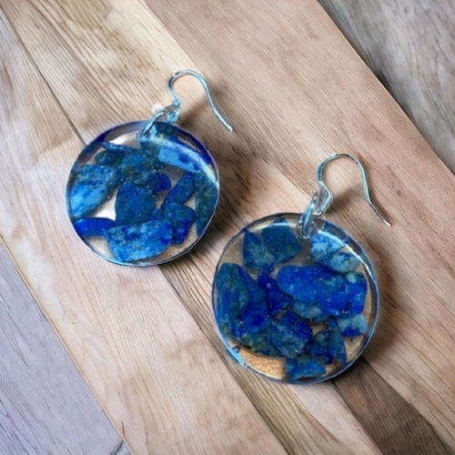 Fluid Art Resin - Lapis Lazuli Crystal Earrings